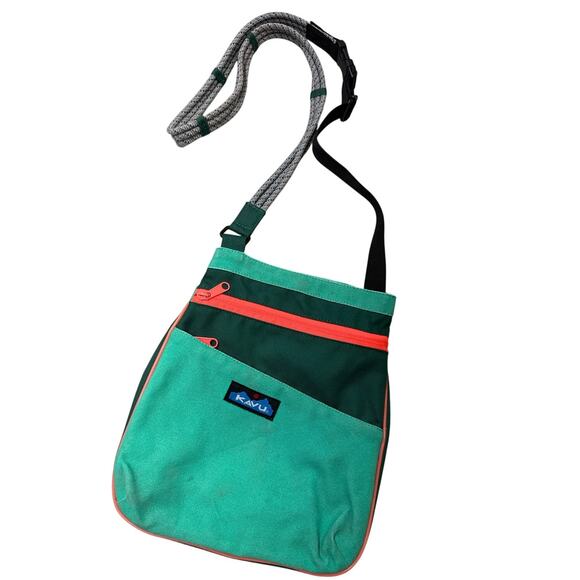KAVU Crossbody Messenger Bag Shoulder Purse Teal Orange Paracord Shoulder Strap - Picture 1 of 11